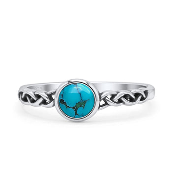 Celtic Style Round Thumb Ring Oxidized Statement Fashion Ring Band Simulated Turquoise 925 Sterling Silver